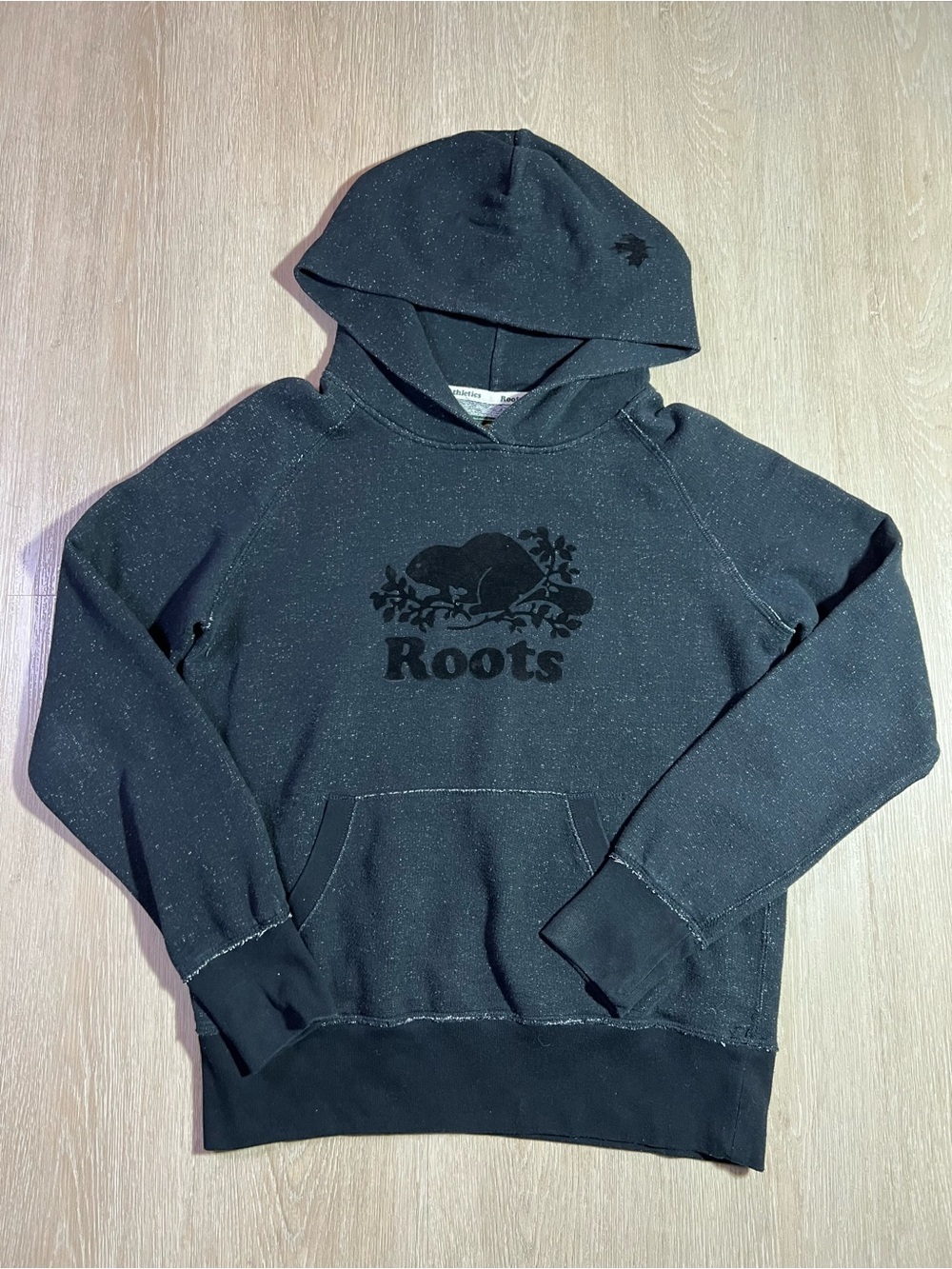 Roots Y2K Men's Medium Black “Salt and Pepper” Hoodie Sweater